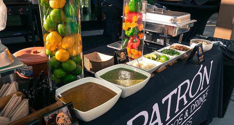 table with colorful sauces.